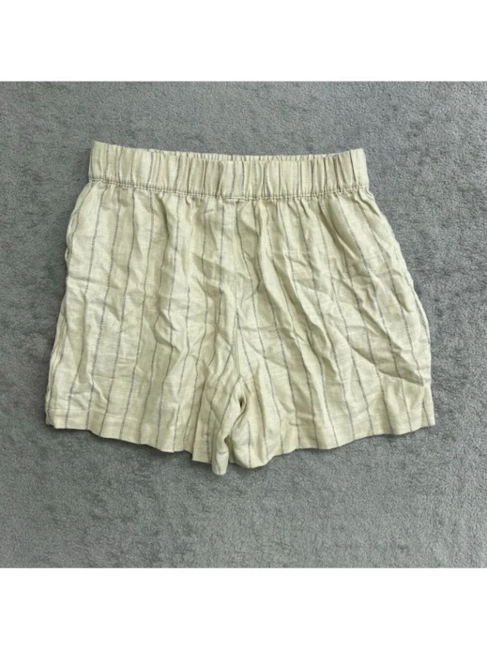 NWOT Blanknyc Women's S Linen-Blend Striped Beige Shorts Elastic Waist B0666